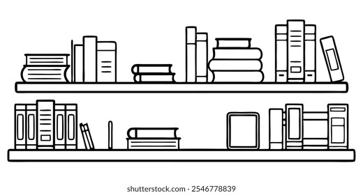 Two bookshelves filled with books and a tablet, representing a home library, organization, and reading.