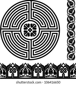 two border and circle ornament in ancient arabic style