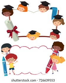 Two border templates with school boys and girls illustration