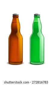 two bottle of beer green and brown on white