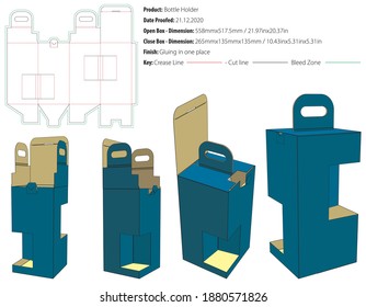 Two bottle holder with two windows tuck tongue lock and top handles packaging design template gluing die cut - vector svg