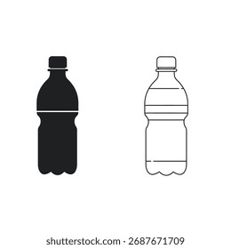 Zwei Flaschensymbole, eines gefüllt und eines umrissen, einzeln auf weißem Hintergrund, perfekt zur Illustration von Hydratation oder Recycling