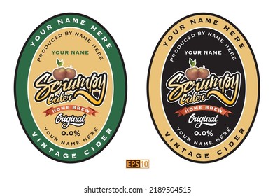 Two bottle label variations for 'Scrumpy Cider' which is rough strong cider, made from apples and  traditionally  made in the West Country of England.