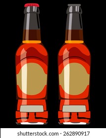 Two bottles of beer on a black background