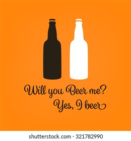 Two bottles of beer vector. Funny beer poster vector for pubs and bars.