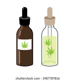 Dos botellas de CBD o aceite de cáñamo. Ilustración vectorial.