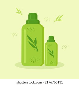 dos botellas con cosmética decoradas con plantas verdes
