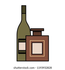 two bottles drinks liquor isolated design