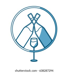 two bottles and glass cup of wine - shadow vector illustration