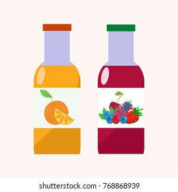 Two bottles of juice. Flat design.