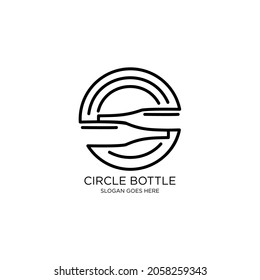 two bottles logo. vector line art illustration of 2 bottles in a circle