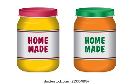 Two bottles with metallic looking lids. Vector illustration. Isolated on white background.
