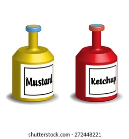 Two bottles of mustard and ketchup isolated on a white background