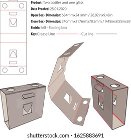 Two bottles and one glass box template die cut vector