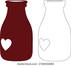 Two bottles one solid maroon one outline with hearts