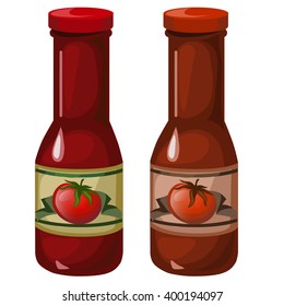 Two bottles of tomato ketchup isolated on a white background. Vector illustration.