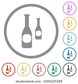 Dos botellas con iconos de color plano de la viñeta en contornos redondos sobre fondo blanco