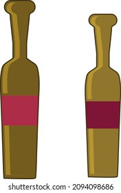 Two bottles of wine on a white background. Isolated element. Vector. Flat style.