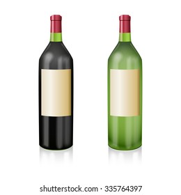 Two bottles of wine red and white in a realistic manner. Vector illustration.
