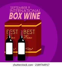 Two bottles of wine and their boxes with bold text on dark purple background to celebrate International Box Wine Day on September 9