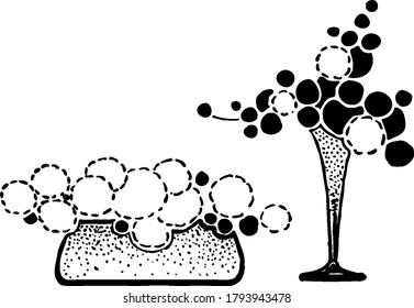 Dos temas de ramo, uno para flores y otro para follaje, dibujo vintage o ilustración de grabado.