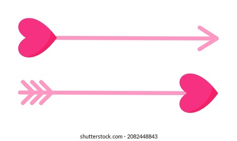 Two bow arrows with hearts. Wedding and valentine day concept. Vector cartoon isolated illustration.
