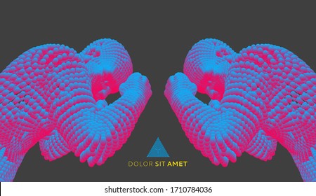 Two boxer before a fight. Sport competition template. Vector illustration composed of particles. 
