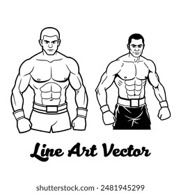 Two boxers in a  body fight one line art