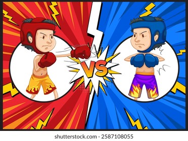 Two boxers face off in a dynamic illustration