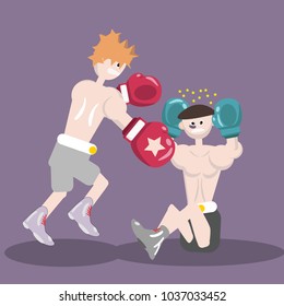 two boxers fight, sparks, vector, boxer falls, strong beat, red and green boxing gloves