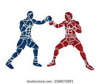 Two Boxers are Fighting  Boxing Sport Kickboxing Action Muay Thai Cartoon Graphic Vector