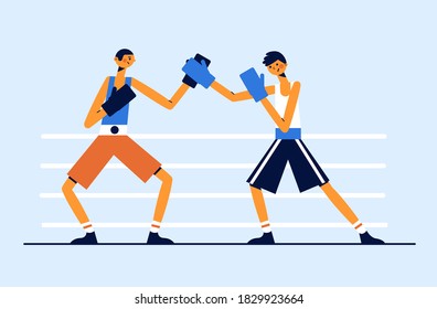 Two boxers fighting in the ring. Modern vector sport illustration.