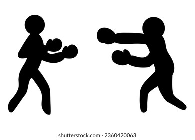 Two boxers are fighting. Silhouette. Vector illustration. Athletes in boxing gloves are boxing. The men strike with their fists. Isolated background. Idea for web design.