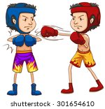 Two boxers in head guards and gloves