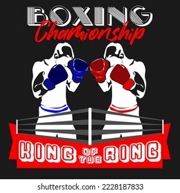 Dos boxeadores se están preparando para el inicio de la pelea en el ring. Atletas con guantes de boxeo rojos y azules. Cartel, volante de un combate de boxeo. Rey del Anillo