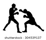 Two boxers in ring vector silhouette illustration isolated on white background. Strong fighters battle spectacle event. Martial arts sport. Courage of pride and skill. Old fight Olympic discipline.