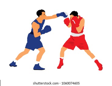 Two boxers in ring vector silhouette illustration isolated on white background. Strong fighters battle spectacle event. Martial arts sport. Courage of pride and skill. Old fight Olympic discipline.
