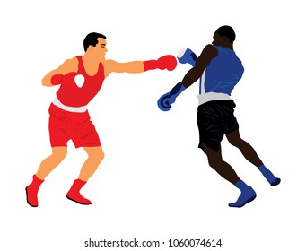 Two boxers in ring vector silhouette illustration isolated on white background. Strong fighters battle spectacle event. Martial arts sport. Courage of pride and skill. Old fight Olympic discipline.