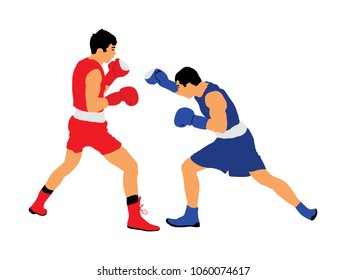 Two boxers in ring vector silhouette illustration isolated on white background. Strong fighters battle spectacle event. Martial arts sport. Courage of pride and skill. Old fight Olympic discipline.