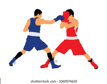 Two boxers in ring vector silhouette illustration isolated on white background. Strong fighters battle spectacle event. Martial arts sport. Courage of pride and skill. Old fight Olympic discipline.