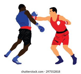 Two boxers in ring vector silhouette illustration isolated on white background. Strong fighters battle spectacle event. Martial arts sport. Courage of pride and skill. Old fight Olympic discipline.