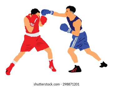 Two boxers in ring vector silhouette illustration isolated on white background. Strong fighters battle spectacle event. Martial arts sport. Courage of pride and skill. Old fight Olympic discipline.