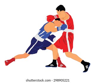 Two boxers in ring vector silhouette illustration isolated on white background. Strong fighters battle spectacle event. Martial arts sport. Courage of pride and skill. Old fight Olympic discipline.