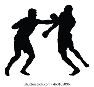 Two boxers in ring vector silhouette illustration isolated on white background. Strong fighters battle spectacle event. Martial arts sport. Courage of pride and skill. Old fight Olympic discipline.