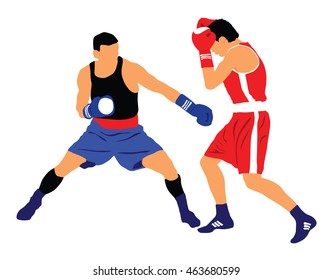 Two boxers in ring vector silhouette illustration isolated on white background. Strong fighters battle spectacle event. Martial arts sport. Courage of pride and skill. Old fight Olympic discipline.