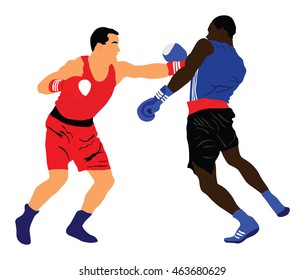 Two boxers in ring vector silhouette illustration isolated on white background. Strong fighters battle spectacle event. Martial arts sport. Courage of pride and skill. Old fight Olympic discipline.