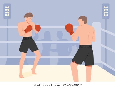 Two boxers stand on the ring and stare at each other. flat design style vector illustration.
