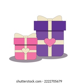 Dos cajas con arcos y regalos.