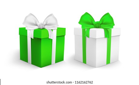 two boxes with gifts stand isolated on white background