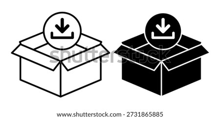 Two boxes in line art style with download symbols